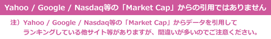 Yahoo / Google / Nasdaq等の「Market Cap」からの引用ではありません